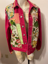 Load image into Gallery viewer, Bright Raspberry Needlepoint Denim Jacket