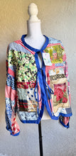 Load image into Gallery viewer, Royal Blue Bow Crazy Quilt Feed Garden Seed Sack Barn Coat Jacket - Fits up to Large