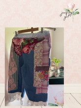 Load image into Gallery viewer, drawstring waist vintage patchwork lightweight denim capri jeans Curvy Plus Upcycled 3X