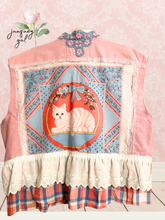 Load image into Gallery viewer, Pink Kitty Oxford cloth Upcycled Menswear Blouse Shirt