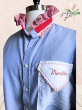 Load image into Gallery viewer, Martha Red Roses Blue Oxford Vintage Sheets Classic shirt High-Low Upcycled Blouse 2X Plus Curvy