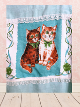 Load image into Gallery viewer, Pale Aqua Seafoam Green Linen Kitten Orange Tablecloth Upcycled Blouse Shirt Oversized