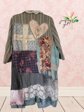 Load image into Gallery viewer, 1930s Historic Patchwork Feed Sack Signed Quilt Square Menswear Duster Oversized