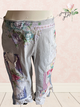 Load image into Gallery viewer, pinstripe vintage patchwork capri Curvy Plus Upcycled 3X to 4X