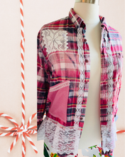 Load image into Gallery viewer, Kitschy Mushrooms and Santa Holiday Christmas Flannel Duster Shirt
