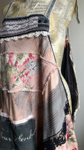 Load image into Gallery viewer, Distressed Charcoal & Black Lace Shabby Chic Upcycle Apron - Smock