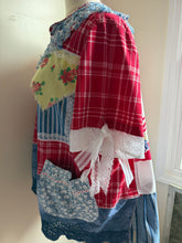 Load image into Gallery viewer, Vintage tablecloth bouquet & bows oversized duster shirt Americana Crochet roses Plus 3X to 4X