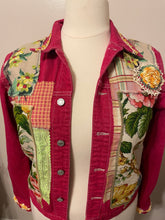 Load image into Gallery viewer, Bright Raspberry Needlepoint Denim Jacket