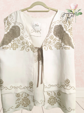 Load image into Gallery viewer, Vintage Cross Stitch Neutral Taupe Hand Embroidery Handmade Vest