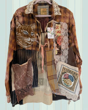 Load image into Gallery viewer, clover seed sack & cat flannel feed bag duster shirt jacket #1