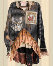 Load image into Gallery viewer, clover seed sack & cat flannel feed bag duster shirt