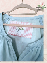 Load image into Gallery viewer, soft & cool lightweight denim shirt & vintage quilt square