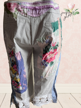Load image into Gallery viewer, pinstripe vintage patchwork capri Curvy Plus Upcycled 3X to 4X