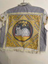 Load image into Gallery viewer, Calico Yellow Kitty Gray Check Vintage Handkerchief Hankie Upcycled Menswear Blouse Sleeveless Vest