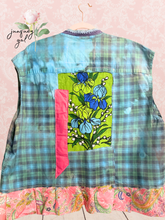 Load image into Gallery viewer, Bright Aqua Upcycled Menswear Vest Blouse Shirt