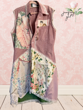 Load image into Gallery viewer, Oxford Cloth Vintage Drapery Textiles Lace Upcycled Menswear Blouse Duster