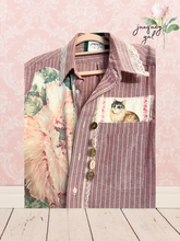 Load image into Gallery viewer, Oxford Cloth Vintage Drapery Textiles Lace Upcycled Menswear Blouse Duster