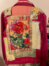 Load image into Gallery viewer, Bright Raspberry Needlepoint Denim Jacket