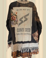 Load image into Gallery viewer, clover seed sack & cat flannel feed bag duster shirt