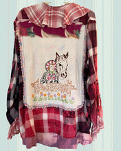 Load image into Gallery viewer, Horse & Girl Needlepoint - upcycled oversized flannel Duster Shirt