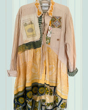 Load image into Gallery viewer, farm girl yellow ticking stripe poultry feed sack oversized duster