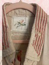 Load image into Gallery viewer, Vintage Drapery Rose Boutique Khaki Ticking Stripe Upcycled Menswear Shirt Oversized sleeveless