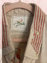 Load image into Gallery viewer, Vintage Drapery Rose Boutique Khaki Ticking Stripe Upcycled Menswear Shirt Oversized sleeveless