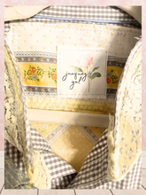 Load image into Gallery viewer, Calico Yellow Kitty Gray Check Vintage Handkerchief Hankie Upcycled Menswear Blouse Sleeveless Vest