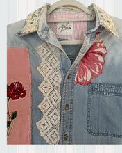 Load image into Gallery viewer, Hearts & Roses Needlepoint Denim Duster Shirt
