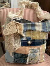 Load image into Gallery viewer, Delft Blue Holland Vintage Needlepoint Tote Flea Market Book Bag