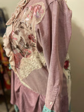 Load image into Gallery viewer, frankly fancy fringe 1940's barkcloth oxford cloth upcycled duster shirt