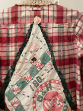 Load image into Gallery viewer, Pretty in Pink Vintage Feedsack Christmas Tree Flannel Shirt
