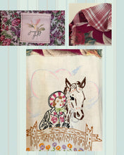 Load image into Gallery viewer, Horse & Girl Needlepoint - upcycled oversized flannel Duster Shirt