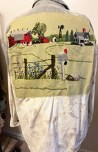 Load image into Gallery viewer, Bucolic Barn Scene Needlepoint Distressed - Shacket Jacket Shirt