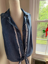 Load image into Gallery viewer, Lightweight dark sleeveless American flag tie front button down fits to XL