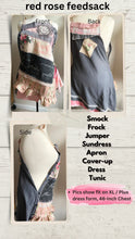 Load image into Gallery viewer, Red Rose Vintage Feedsack & French Script Apron - Smock