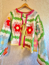 Load image into Gallery viewer, Bright & Cheery Grandmother's Flower Garden Hexagon Quilt Jacket - Fits Oversized Plus to 5X