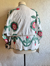 Load image into Gallery viewer, Hand Stitched Hearts & Floral Applique Short Wrap Quilt Jacket - Fits Oversized Plus to 5X