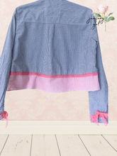 Load image into Gallery viewer, Preppy pink & blue candy stripe Pinstripe upcycled Blouse Size Small
