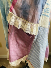 Load image into Gallery viewer, Vintage Blue Rose & Calico Kitten Textiles - Apron - Smock