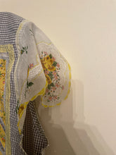 Load image into Gallery viewer, Calico Yellow Kitty Gray Check Vintage Handkerchief Hankie Upcycled Menswear Blouse Sleeveless Vest