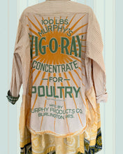 Load image into Gallery viewer, farm girl yellow ticking stripe poultry feed sack oversized duster