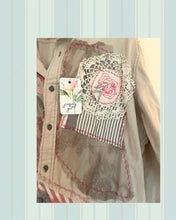 Load image into Gallery viewer, pink rose needlepoint khaki jacket duster