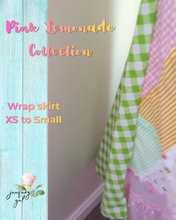 Load image into Gallery viewer, Sunshine, pink & green skirt bright summer with bright vintage sheets textiles asymmetric hemline fits to XS to small