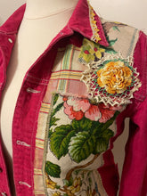 Load image into Gallery viewer, Bright Raspberry Needlepoint Denim Jacket