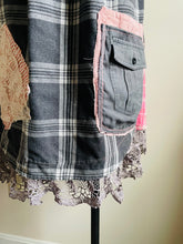 Load image into Gallery viewer, Les Fleurs French Script Black & Pink Floral Vintage Barkcloth Apron - Smock