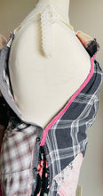 Load image into Gallery viewer, Les Fleurs French Script Black & Pink Floral Vintage Barkcloth Apron - Smock