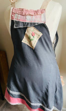 Load image into Gallery viewer, Red Rose Vintage Feedsack & French Script Apron - Smock