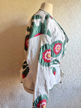 Load image into Gallery viewer, Hand Stitched Hearts & Floral Applique Short Wrap Quilt Jacket - Fits Oversized Plus to 5X