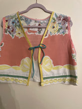 Load image into Gallery viewer, peach vintage Tablecloth yellow trim vest shirt